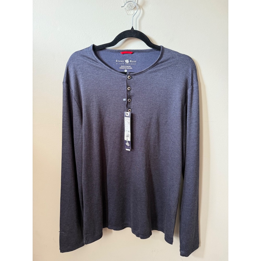 Stone Rose Mens Navy  Long Sleeve Henley Hi-Tech casual dresswear minimalist